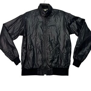 Vintage Izod Lacoste Black Nylon Bomber Jacket Packable Hood Mens M